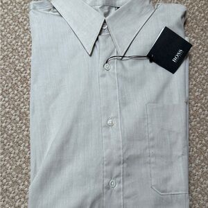 BOSS Men's Light Beige Dress Shirt with Chest Pocket